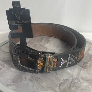 American Bison Floral Tooled Leather Western Belt Size L 38–40